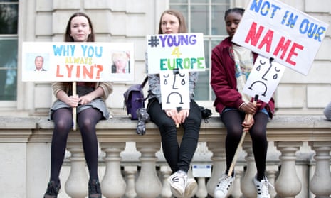 Young anti-Brexit protesters demonstrate at the gates of Downing Street in central London
