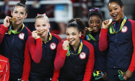 The US women’s gymnastics team celebrate gold. But what number in the country’s history was it?