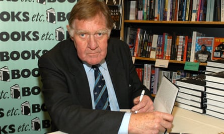 Bernard Ingham signing copies of his book The Wages of Spin in London, 2003.
