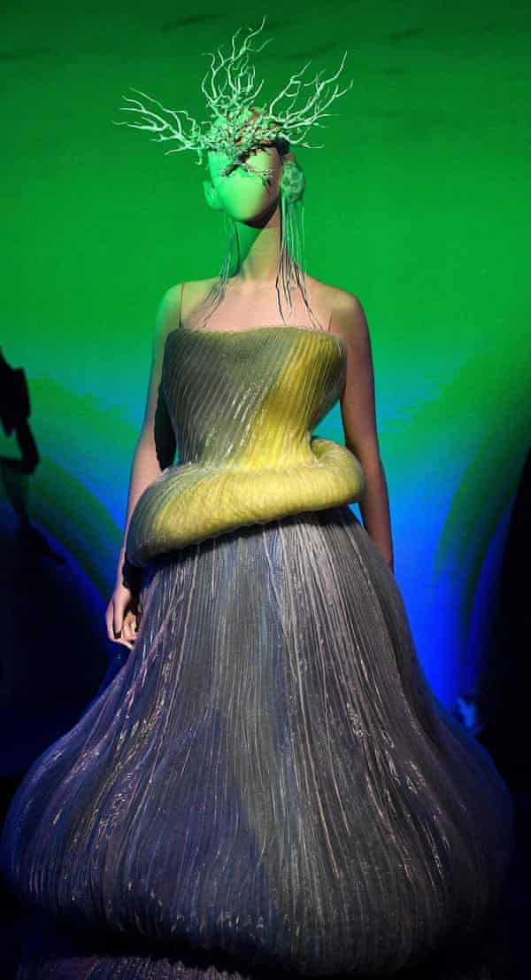 A dresss on show as part of a retrospective of Mugler's work at the Musée des Arts Décoratifs in Paris.