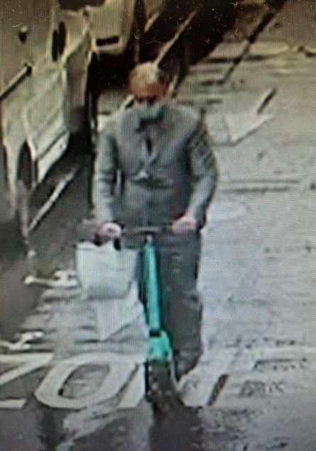 CCTV shows the grey-haired alleged thief leaving the shop on a green scooter.