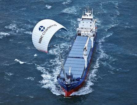 The German company SkySails uses large kites to provide wind power to reduce fuel costs and emissions.