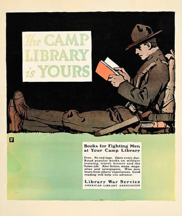 A poster of a man reading a book with text