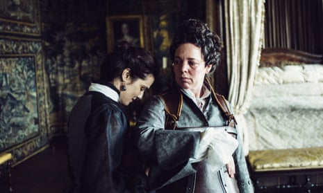 Rachel Weisz and Olivia Colman as Lady Sarah and Queen Anne in The Favourite.