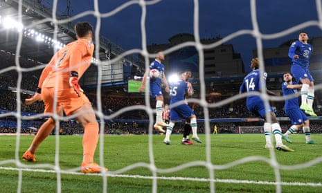A general view as Cesar Azpilicueta of Chelsea concedes an own goal after deflecting the ball, the first goal for Brentford.