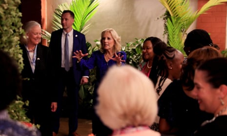 Jill Biden participates in a women's empowerment reception, with Kenyan women leaders in government, business, research, and education, during the second leg of her African visit, at the Chief of Mission’s Residence, in Kenya today.