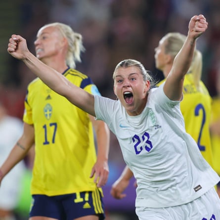 Alessia Russo of England celebrates after scoring her side’s third goal.