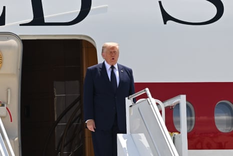 The plane carrying US President Donald Trump, who is paying an official visit to Turkiye ahead of the Nato Ankara Summit, lands at Ankara Airport in Ankara, Turkiye, 7 July 2026.
