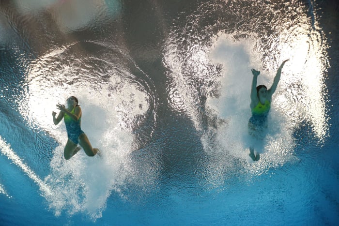 Australia’s Maddison Keeney and Anabelle Luce Smith in action during the 3m springboard final.