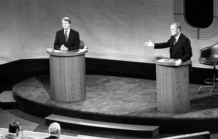 Gerald Ford and Jimmy Carter during their first debate on 23 September 1976.