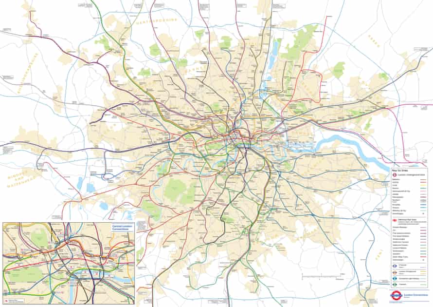 A geographically accurate network. This one does what it says on the tin... The map shows the accurate layout of the Tube network, and the realistic distances between each stop.