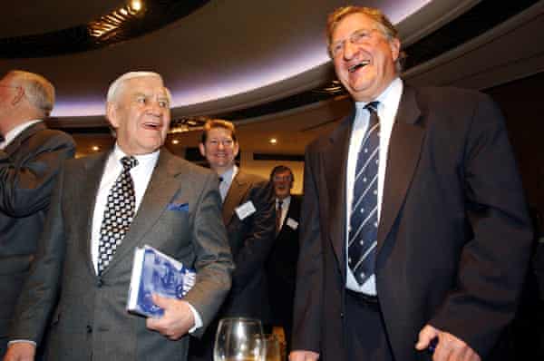 John Elliott and Australian football legend Lou Richards share a joke at the launch of Big Jack: My Sporting Life, which recounted Elliott's two decades as chairman of Carlton.