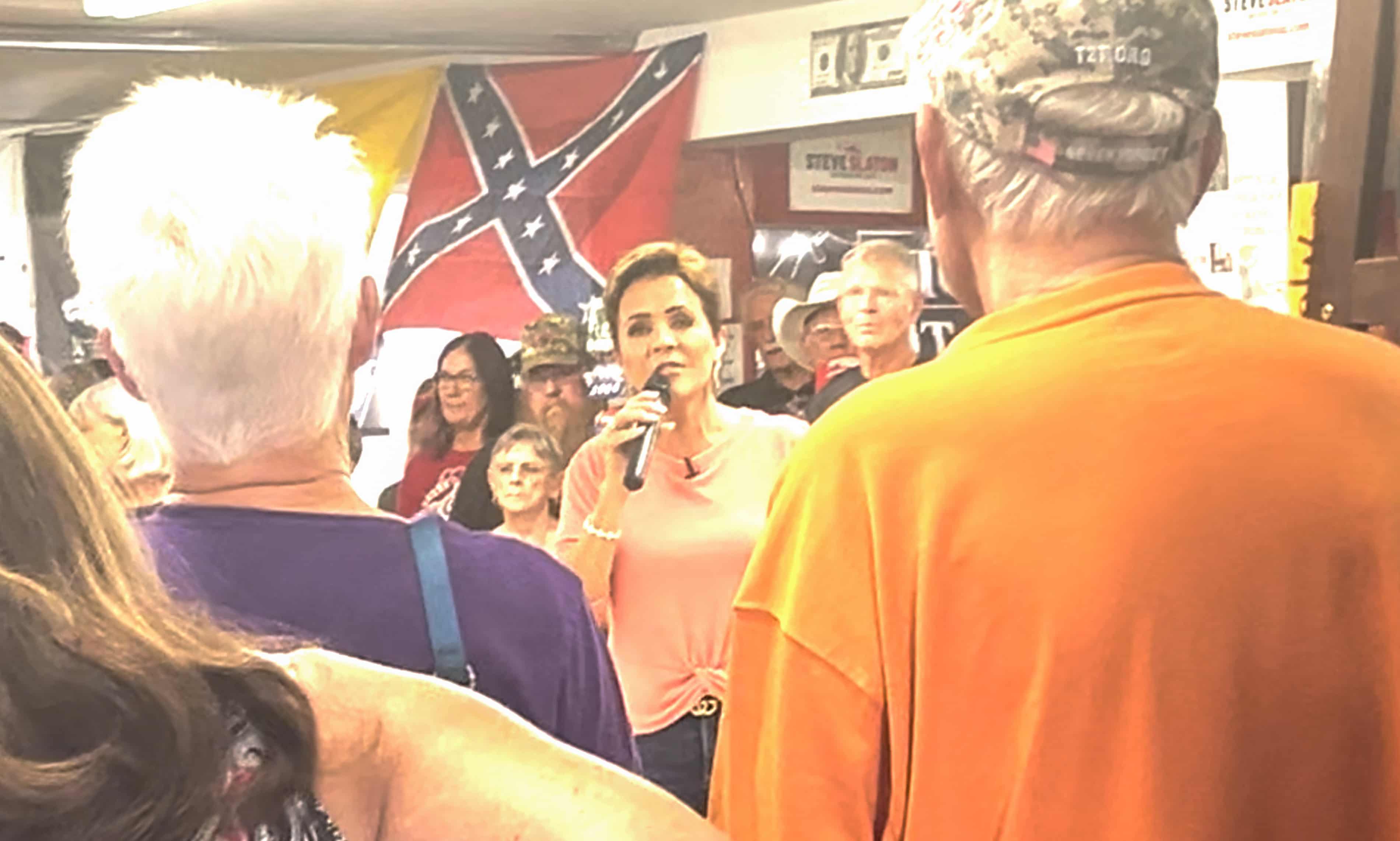 Revealed: Trump ally Kari Lake gave speech in front of Confederate slaver flag of treason (theguardian.com)