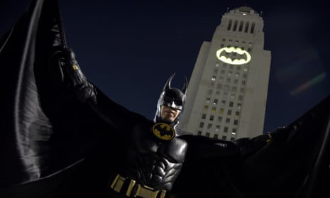 Bat sign lights up the sky over Los Angeles in a tribute to Adam