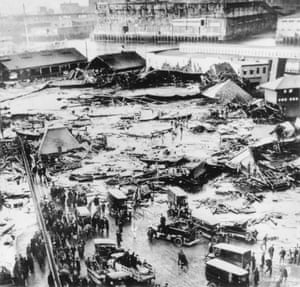 Boston Molasses DisasterOn January 15, 1919 a 50-ft. high, 90 ft.-wide cast iron tank with 2.2 million gallons of molasses burst in Boston, causing the Boston Molasses Disaster. The molasses gushed through the North End neighborhood at roughly 35 mph leaving 21 dead, 150 injured and homes and businesses crushed.
