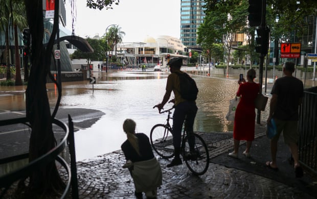 Flooding on Creek Street in the Brisbane CBD on February 28.