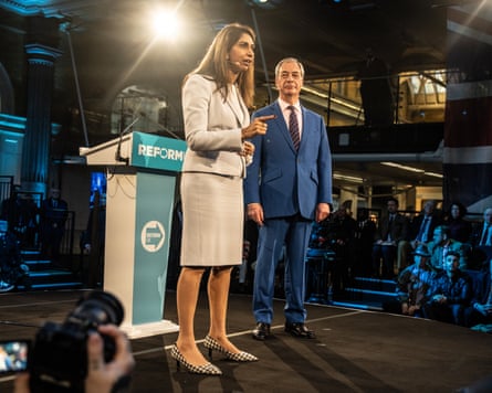 Suella Braverman and Nigel Farage at the press conference.