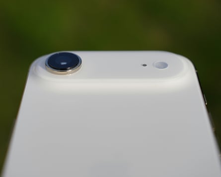 The camera lens and glass plateau on the back of the iPhone Air.