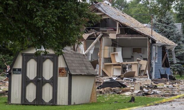 Emergency crews respond to a house explosion in Evansville, Indiana Wednesday.