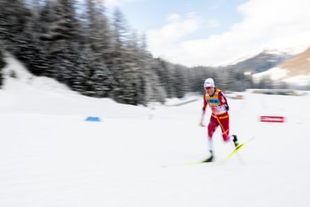 Johannes Hoesflot Klaebo of Norway takes first place during the individual sprint in the Cross-Country World Cup