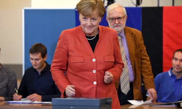Angela Merkel casts her vote during the German federal elections.