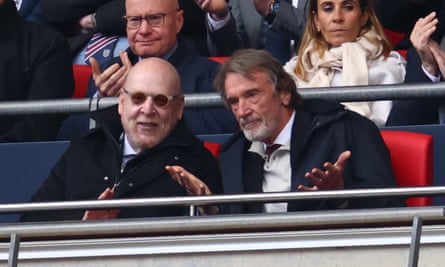 Sir Jim Ratcliffe (left) talks to Avram Glazer in the Old Trafford directors’ box last month.