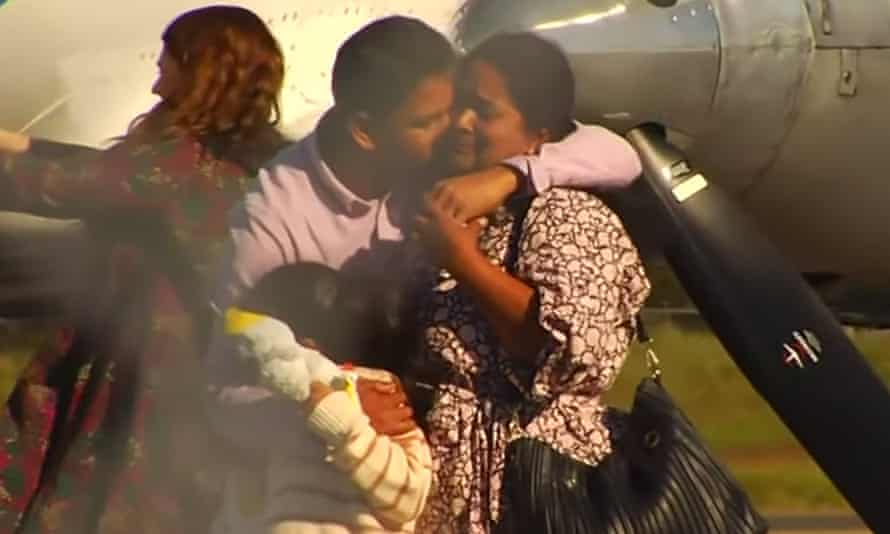 Priya and Nades Nadesalingam and their daughters Kopika and Tharnicaa embrace in Biloela.