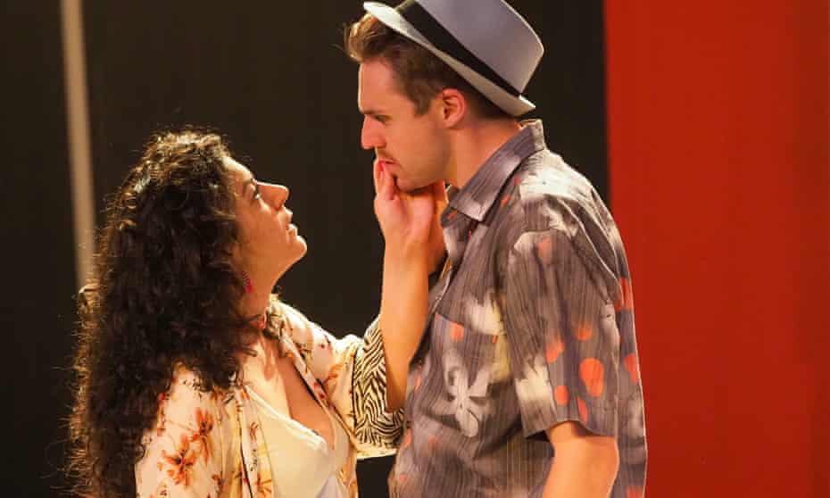 Saucy humour … Hadas Kershaw and Tom Dayton in The Rubber Merchants.