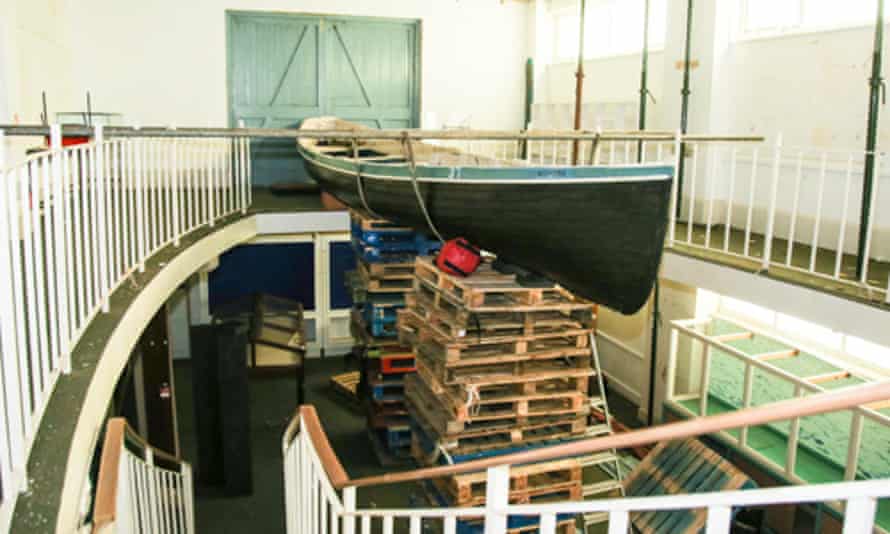 The Klondyke, raised up on pallets so it can be removed from the museum.