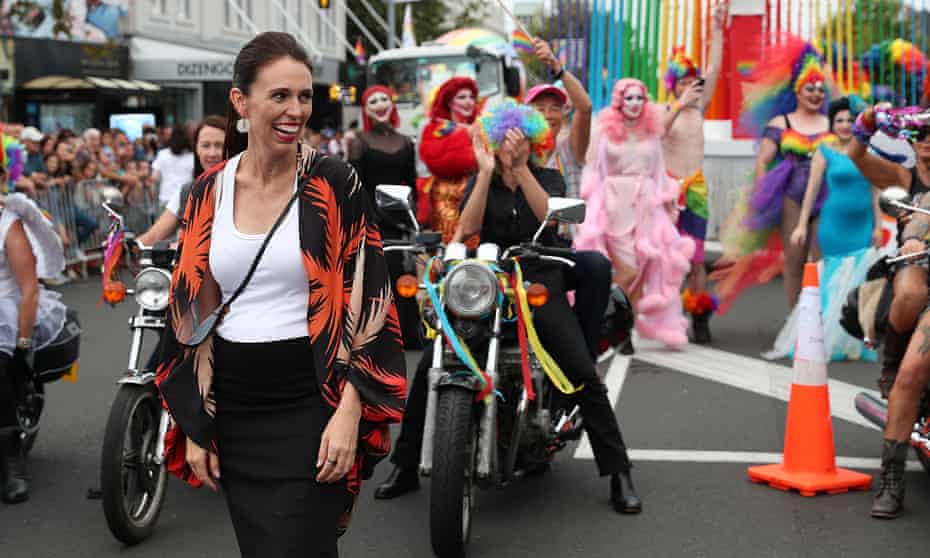New Zealand’s prime minister, Jacinda Ardern, at the Pride parade in Auckland. The new rules for schools were welcomed by LGBTQ groups.