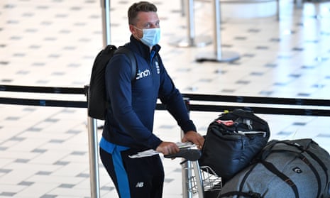 Jos Buttler arrives in Brisbane, where Australia and England will quarantine for 14 days before the Ashes series.