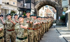 Members of the British armed forces marching in Salisbury, June 2019