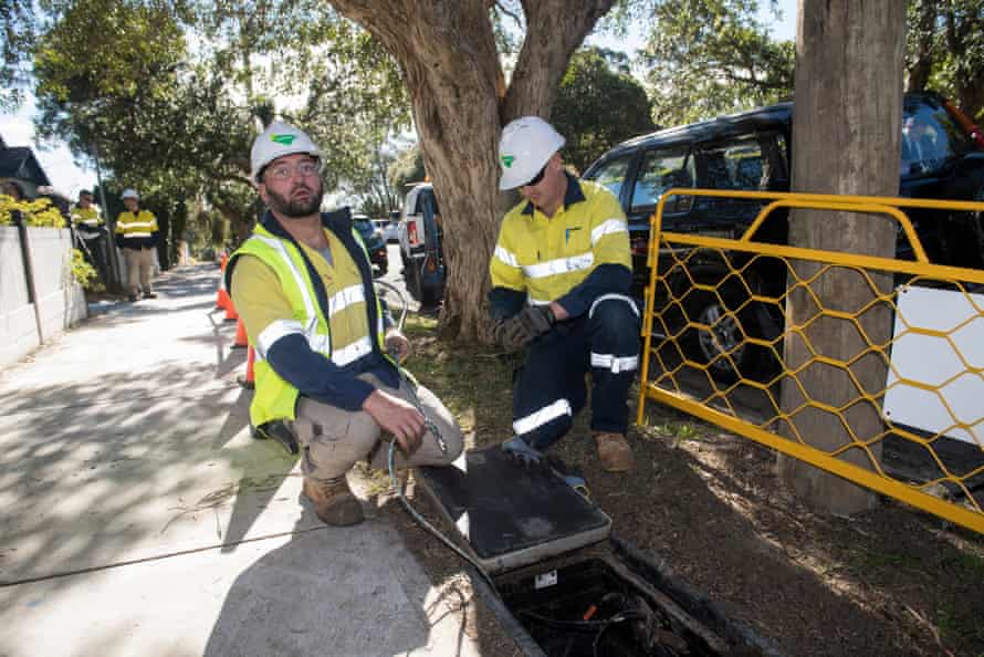 Contractors working with the rollout of the NBN network.