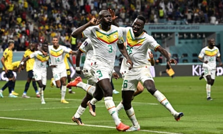 Kalidou Koulibaly after scoring the goal that helped Senegal beat Ecuador