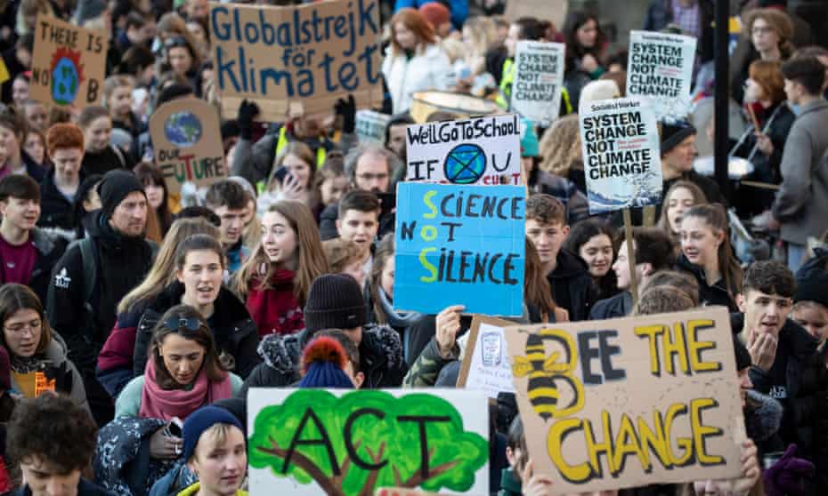 Schoolchildren in Leeds rally as part of a global climate strike in November 2019. 