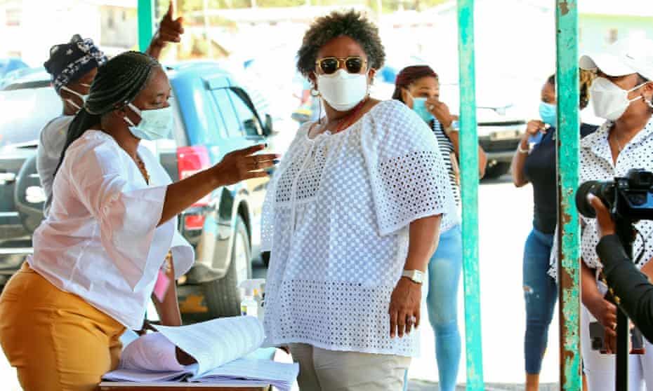 Mia Mottley casts her vote in St Michael, Barbados.