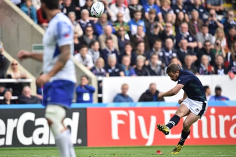 Scotland’s scrum half and captain Greig Laidlaw adds a few more points to his side’s tally.