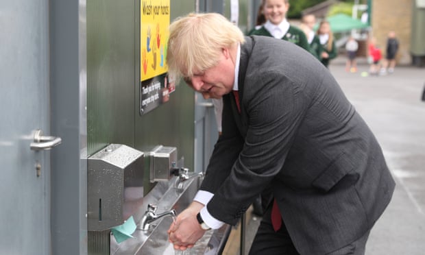 Boris Johnson on a visit to a school in Hertfordshire on 19 June 2020