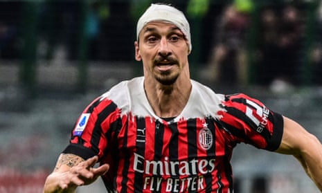 Milan’s Zlatan Ibrahimovic with a bandaged head