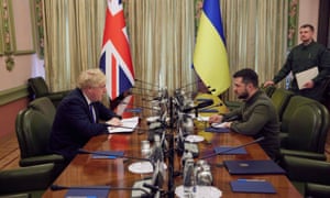 Prime Minister Boris Johnson during talks with President of Ukraine Volodymyr Zelenskiy, during his visit to Kyiv the Ukrainian capital.
