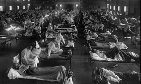 Flu victims in an American emergency hospital near Fort Riley, Kansas, 1918.’