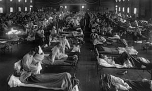 Influenza victims in an emergency hospital near Camp Funston (now Fort Riley) in Kansas in 1918.