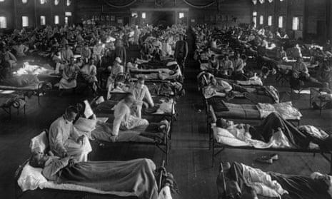 Influenza victims in an emergency hospital near Camp Funston (now Fort Riley) in Kansas in 1918.