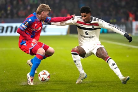 Marcus Rashford, right, successful action for Manchester United successful a Europa League triumph astatine Viktoria Plzen successful December 2024.