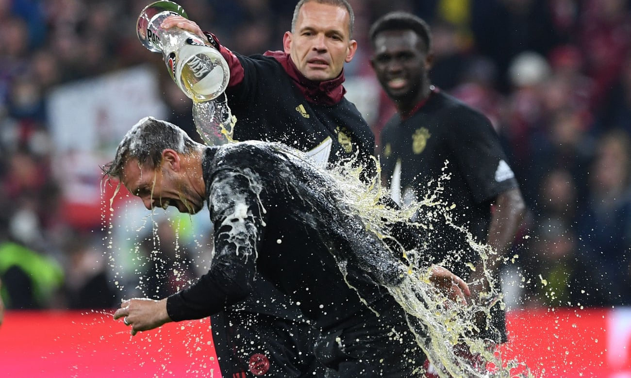 Julian Nagelsmann received the traditional beer shower but Bayern’s need for a rebuild is apparent. 