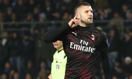 Ante Rebic reacts after scoring the winner against Brescia.