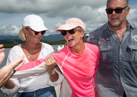 Solo rower Michelle Lee arrives in Port Douglas, Queensland.