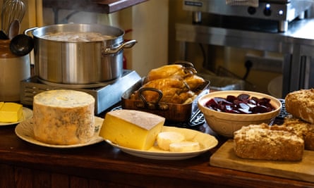 Cheese, bread and condiments