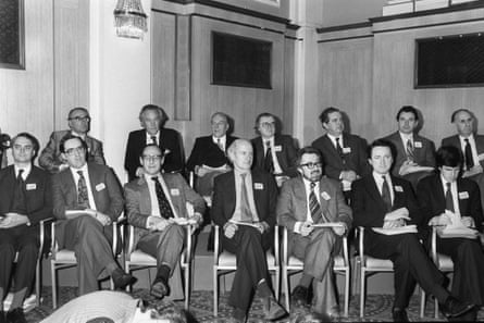 Horam, second right in the back row, at the Social Democratic party press launch in London, 1981.