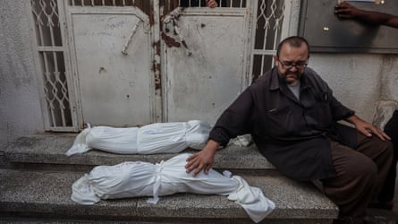 Bodies of Palestinians are brought to al Shifa Hospital after Israeli airstrike at Al-Shati Camp in Gaza Strip on July 11, 2025.